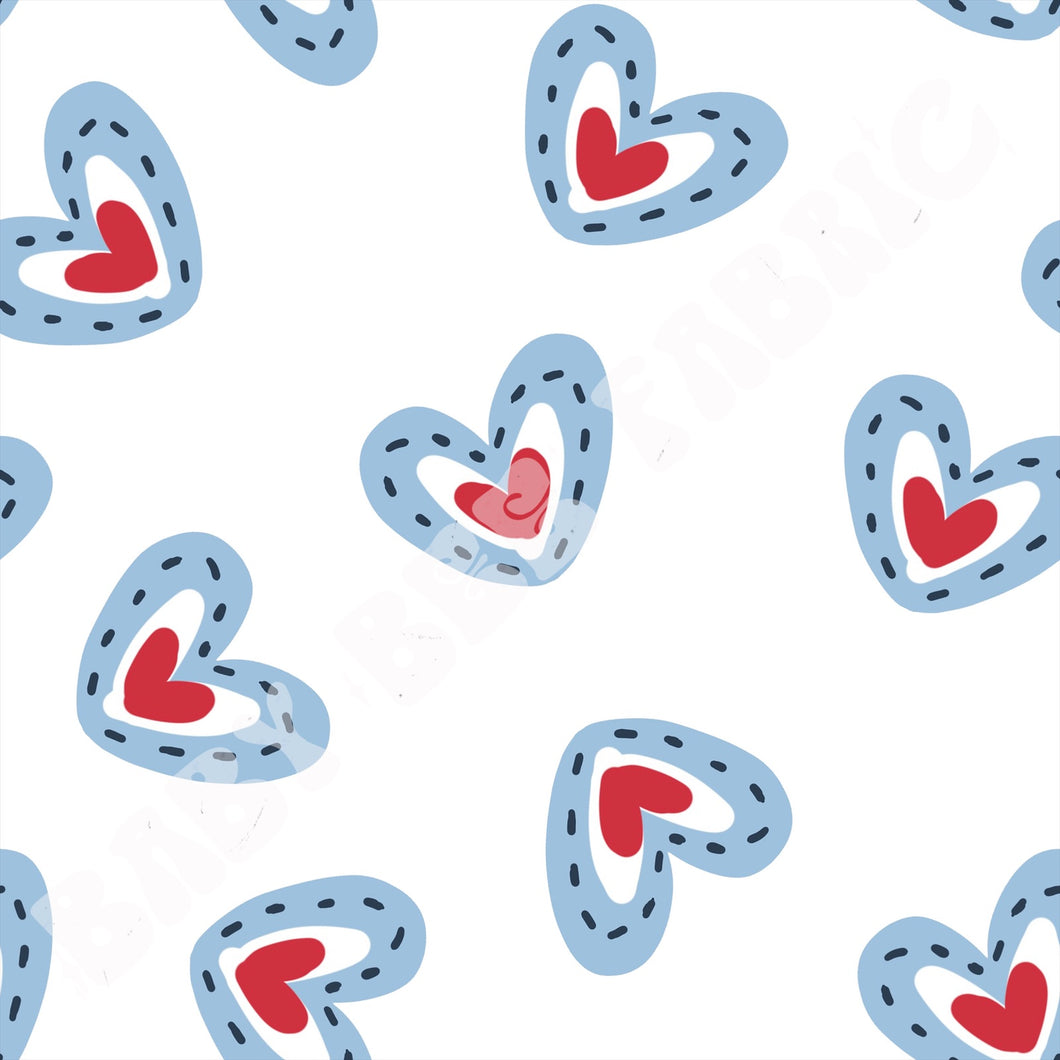 Red, White, and Blue Stitched Hearts